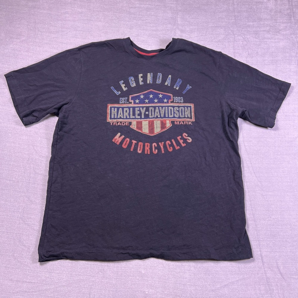 Harley Davidson Mens‎ Navy Blue Legendary Motor Cycles Graphic T-Shirt Size 2XL